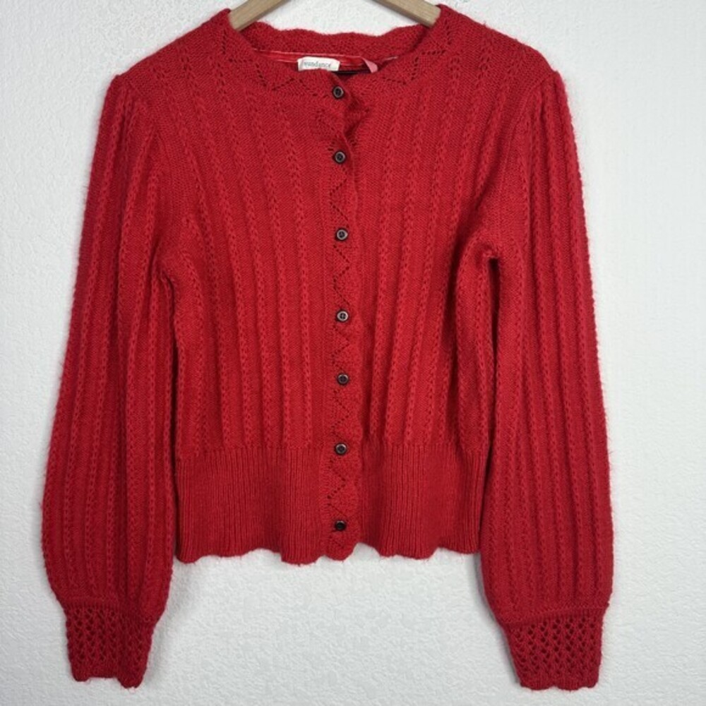 Sundance Sweater Women Small Red Wool Blend Knit Button Ribbed Coquette Cardigan